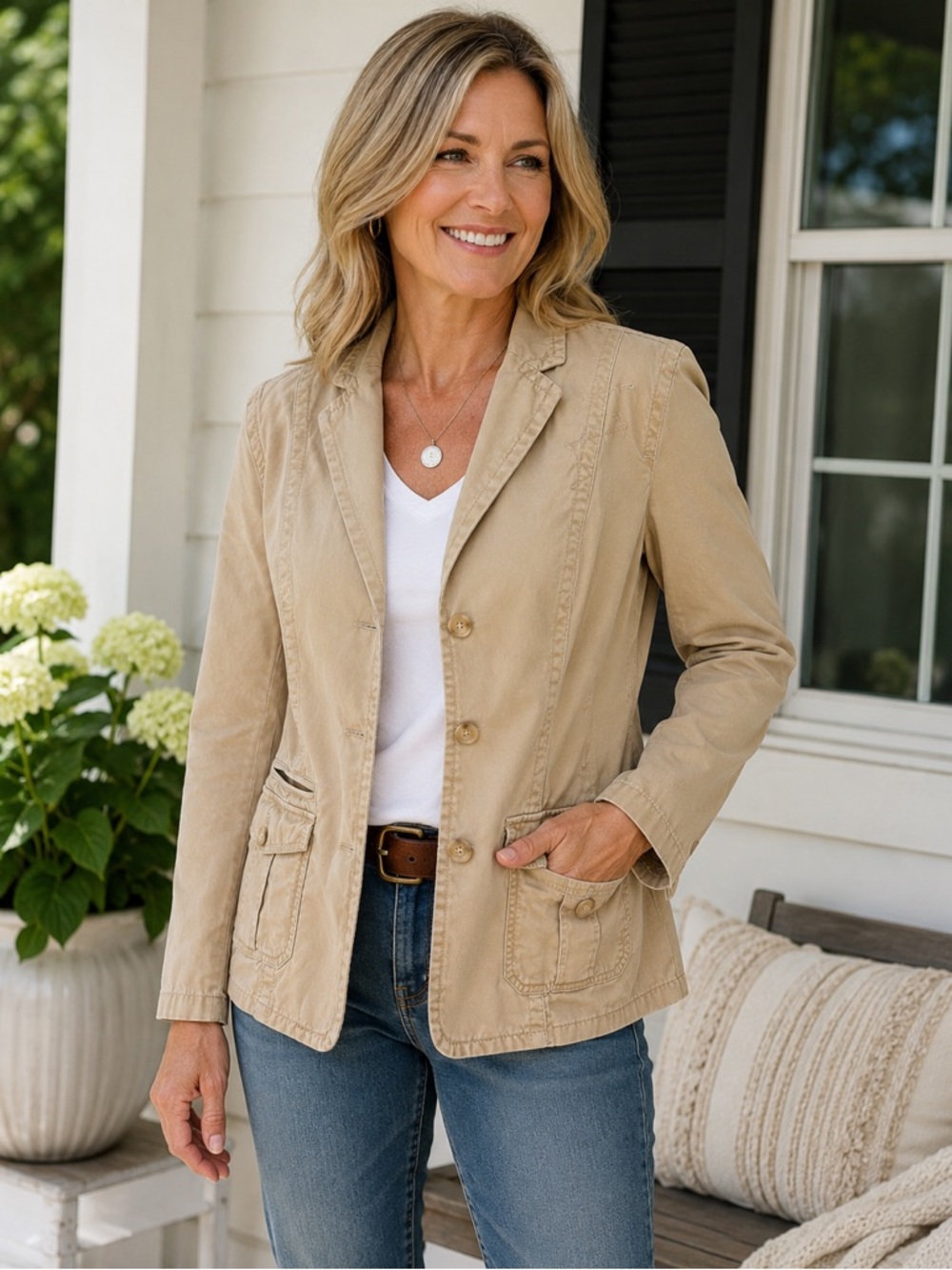 Eddie Bauer Women’s XL Tan Khaki Cotton Utility Safari Blazer Jacket